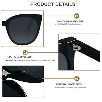 LYZOIT Oversized Cat Eye Sunglasses for Women Big Large Cateye Frame Shades 2 Pack Fashion Vintage Sun glasses Black Clear Brown