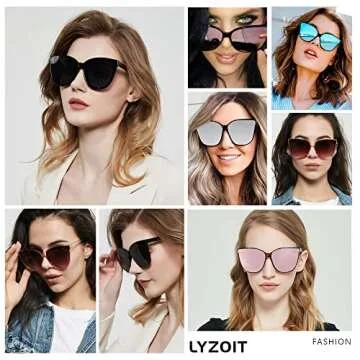 LYZOIT Oversized Cat Eye Sunglasses for Women Big Large Cateye Frame Shades 2 Pack Fashion Vintage Sun glasses Black Clear Brown