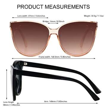 LYZOIT Oversized Cat Eye Sunglasses for Women Big Large Cateye Frame Shades 2 Pack Fashion Vintage Sun glasses Black Clear Brown