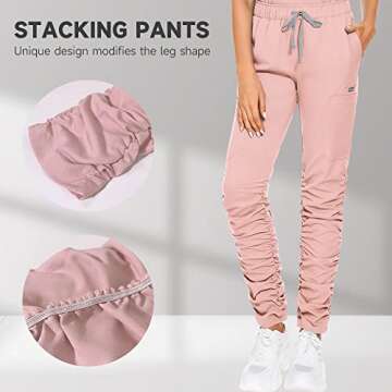 niaahinn Medical Uniform Scrub Set for Women Classic V-Neck Scrub Top with Pocket & Jogger Scrub Pants (Pink,M,Medium)