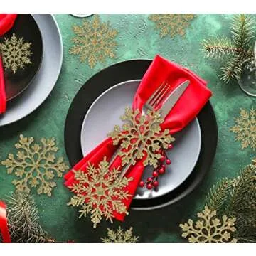 36pcs Christmas Gold Snowflake Ornaments Plastic Glitter Snow Flakes Ornaments for Winter Christmas Tree Decorations Size Varies Craft Snowflakes