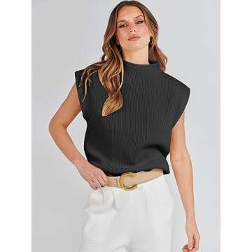 ANRABESS Women's Mock Neck Sleeveless Sweater Vest Casual Cap Sleeve Knit Pullover Tank Tops 2025 Sp...