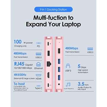 LENTION USB C Docking Station with 100W PD, 4K HDMI, Gigabit Ethernet, USB 3.0/2.0, Aux Adapter for ...