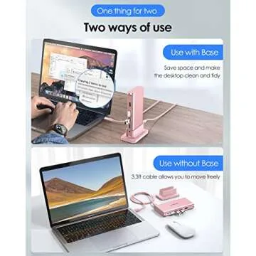 LENTION USB C Docking Station with 100W PD, 4K HDMI, Gigabit Ethernet, USB 3.0/2.0, Aux Adapter for 2023-2016 MacBook Pro/Mac Air/Surface/Steam Deck, More, Stable Driver Certified (CB-D53, Rose Gold)
