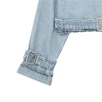 LMSXCT Women's Casual Lapel Short Denim Trench Jacket Cropped Pea Coat Crop Long Sleeve Jean Jackets Coats Outwear with Belt