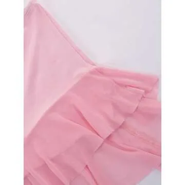 Remidoo Women's Ruffle Asymmetrical Hem Crop Tops Sexy Sheer Mesh Strapless Tube Top Pink Small