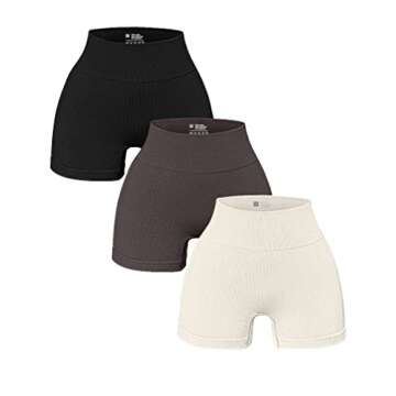 OQQ Women's 3 Piece Yoga Shorts Ribbed Seamless Workout High Waist Athletic Leggings Black Tea Leaf ...