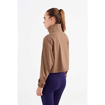 altiland Half Zip Pullover Cropped Jackets for Women Long Sleeve Workout Athletic Running Yoga Shirts (M, Cocoa Brown)