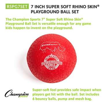 Champion Sports RSPG7SET Playground Ball Set: Six 7 Inch Rhino Skin Soft Inflatable Balls Includes S...