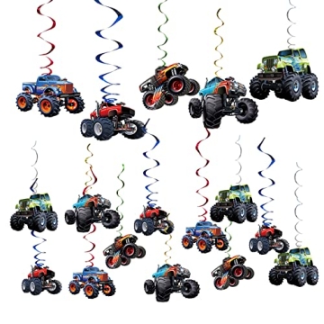 Monster Truck Hanging Swirls Set 25PCS Monster Truck Birthday Party Hanging Decoration Monster Truck...