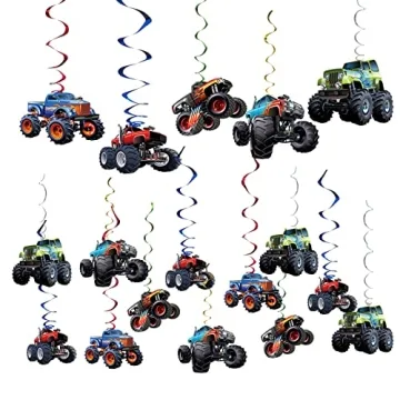 Monster Truck Hanging Swirls Set - 25PCS Exciting Decorations for Boys' Birthday Parties