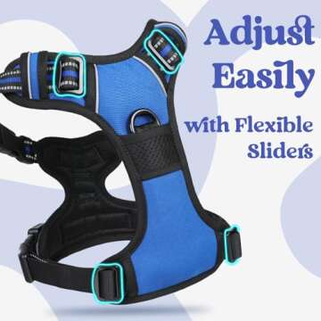 rabbitgoo Dog Harness Medium Sized, No Pull Pet Harness with 3 Buckles, Adjustable Soft Padded Pooch Vest with Instant Control Handle, Easy Walking Reflective Pet Vest for Medium Dogs, Blue, M