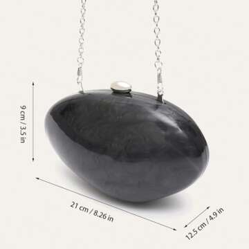 WYZIG Women Shell Shape Acrylic Evening Clutch Purse Shiny Egg Marble Handbag Wedding Party Prom Shoulder Bag, Black