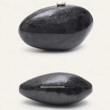 WYZIG Women Shell Shape Acrylic Evening Clutch Purse Shiny Egg Marble Handbag Wedding Party Prom Shoulder Bag, Black