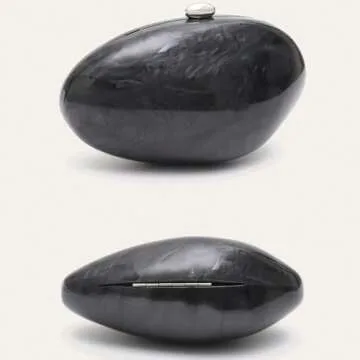 WYZIG Women Shell Shape Acrylic Evening Clutch Purse Shiny Egg Marble Handbag Wedding Party Prom Shoulder Bag, Black