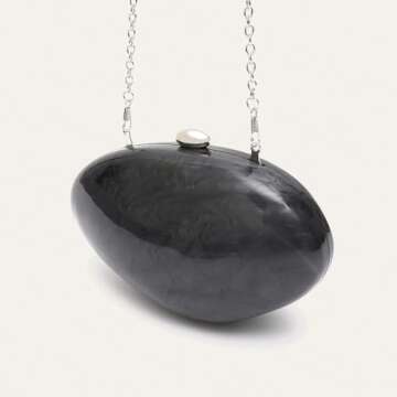 WYZIG Women Shell Shape Acrylic Evening Clutch Purse Shiny Egg Marble Handbag Wedding Party Prom Shoulder Bag, Black