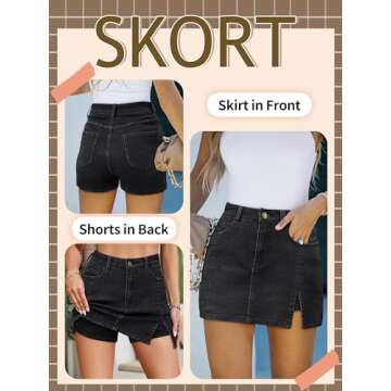 LOLILRSD Women's Denim Mini Skort High Waisted Stretch Casual Jean Skirt Shorts 5 Pockets(BK,L)