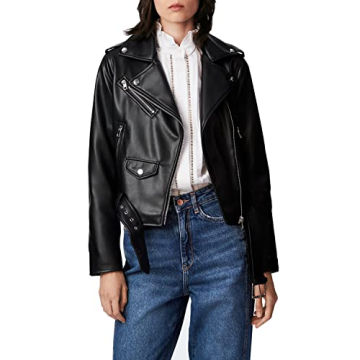 LY VAREY LIN Women's Faux Leather Motorcycle Jacket PU Slim Short Biker Coat