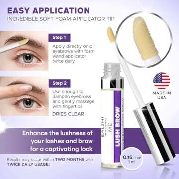 Lush Brow Eyebrow & Eyelash Rapid Growth Serum with Growth Peptides, Dermatologist Developed Eyelash Serum to Grow Lashes, Brow & Lash Enhancing Serum to Grow Fuller Eyelashes & Eyebrows, .16 oz/5ml