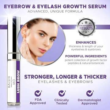 Lush Brow Eyebrow & Eyelash Rapid Growth Serum with Growth Peptides, Dermatologist Developed Eyelash Serum to Grow Lashes, Brow & Lash Enhancing Serum to Grow Fuller Eyelashes & Eyebrows, .16 oz/5ml