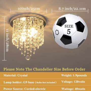 baunoisk 3 Lights Mini Chandelier Fixture H11xW10 Small Modern Crystal Flush Mount Ceiling Light for Bathroom Bedroom Hallway Closet Dining Room Silver(G9 Base)