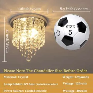 baunoisk 3 Lights Mini Chandelier Fixture H11xW10 Small Modern Crystal Flush Mount Ceiling Light for Bathroom Bedroom Hallway Closet Dining Room Silver(G9 Base)