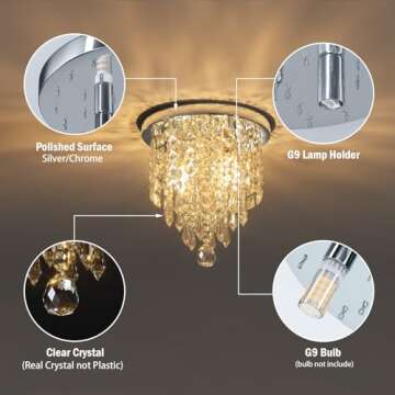 baunoisk 3 Lights Mini Chandelier Fixture H11xW10 Small Modern Crystal Flush Mount Ceiling Light for Bathroom Bedroom Hallway Closet Dining Room Silver(G9 Base)