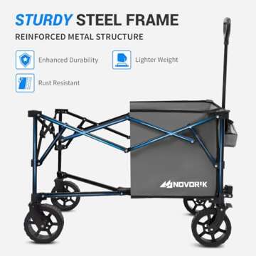 NOVORIK Collapsible Foldable Wagon Gray, Folding Outdoor Utility Wagon 220lbs Weight Capacity, with All Terrain Wheels, Cup Holders, Adjustable Handle, Heavy Duty Cart for Camping, Shopping