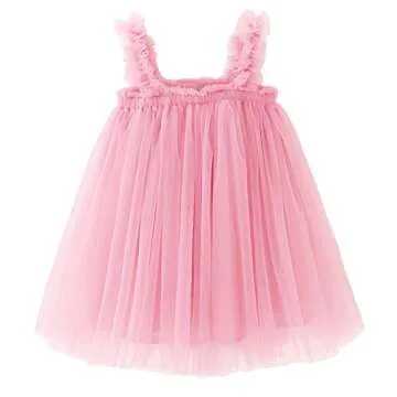 BGFKS Layered Tulle Tutu Dress for Toddler Girls,Baby Girl Rainbow Tutu Princess Skirt Set with Flower Headband.(Pink,12 Months)