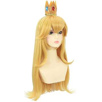 Morvally Blonde Princess Wig Set with Crown & Earrings