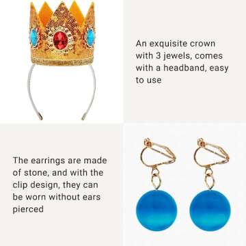 Morvally Blonde Princess Wig Set with Crown & Earrings