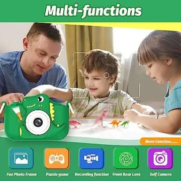 OUTUVAS Dinosaur Kids Camera for Boys, 12MP, 1080P HD Video, Rechargeable Battery, 32GB SD Card, Por...