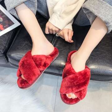 Crazy Lady Women's Fuzzy Fluffy House Slippers Cute Plush Memory Foam Shoes Cross Band Indoor Outdoo...