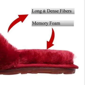 Crazy Lady Women's Fuzzy Fluffy House Slippers Cute Plush Memory Foam Shoes Cross Band Indoor Outdoor Open Toe Sandals(06/Wine Red, 7-8)