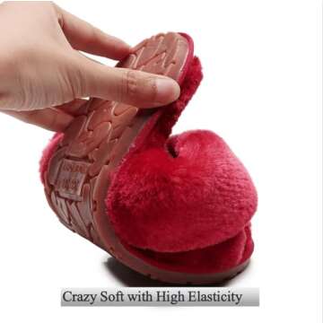 Crazy Lady Women's Fuzzy Fluffy House Slippers Cute Plush Memory Foam Shoes Cross Band Indoor Outdoor Open Toe Sandals(06/Wine Red, 7-8)