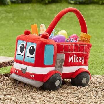 Personalized Fire Truck Plush Easter Basket for Kids