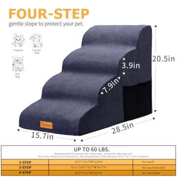 Topmart High Density Foam Dog Steps 4 Tiers,Extra Wide Deep Pet Steps,Non-Slip Pet Stairs,Dog Ramp f...