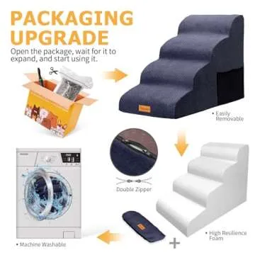 Topmart High Density Foam Dog Steps 4 Tiers,Extra Wide Deep Pet Steps,Non-Slip Pet Stairs,Dog Ramp for Bed,Soft Foam Dog Ladder,Best for Older Dogs Injured,Older Pets,Cats with Joint Pain