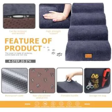 Topmart High Density Foam Dog Steps 4 Tiers,Extra Wide Deep Pet Steps,Non-Slip Pet Stairs,Dog Ramp for Bed,Soft Foam Dog Ladder,Best for Older Dogs Injured,Older Pets,Cats with Joint Pain
