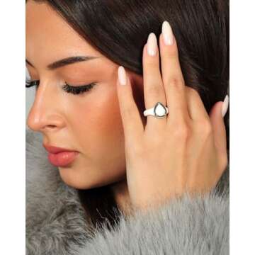 Rinfit Silicone Rings Women - Promise Ring, Silicone Wedding Bands for Her - Metal Framed Pear - Pack G: White/Silver, Size 6