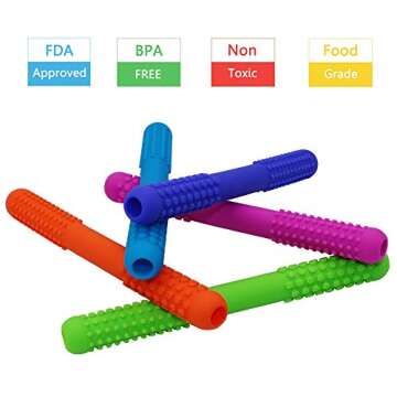Hollow Teething Tubes Toys for Babies Girls Boys, 5 Pack Silicone Baby Teether Toy Tube for Infants ...