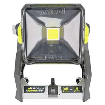 Ryobi P721 One+ 1,800 Lumen 18V Hybrid AC and Lithium Ion Powered Flat Standing LED Work Light with Onboard Mounting Options (Battery and Extension Cord Not Included, Light Only)