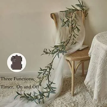 Birchlitland Lighted Olive Garland Battery Operated with Timer 6FT 96 LED Fairy Lights, Faux Vine with Lights for Mantel Fireplace Wall Patio Wedding and Holiday Decor
