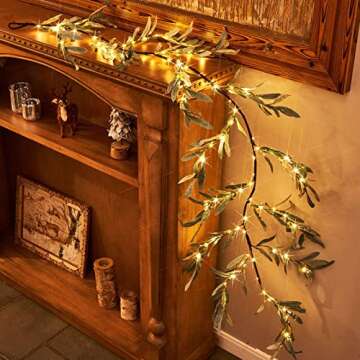 Birchlitland Lighted Olive Garland Battery Operated with Timer 6FT 96 LED Fairy Lights, Faux Vine with Lights for Mantel Fireplace Wall Patio Wedding and Holiday Decor