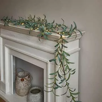 Birchlitland Lighted Olive Garland Battery Operated with Timer 6FT 96 LED Fairy Lights, Faux Vine with Lights for Mantel Fireplace Wall Patio Wedding and Holiday Decor