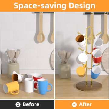 Stylish Buruis Mug Rack with 6 Hooks and Elegant Design