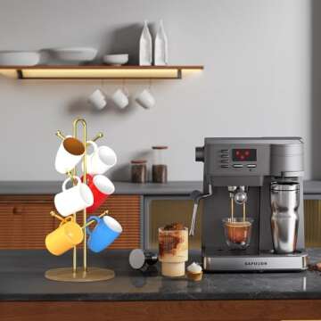 Stylish Buruis Mug Rack with 6 Hooks and Elegant Design