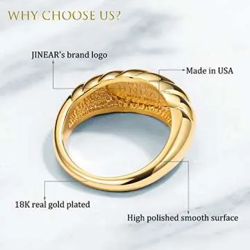 JINEAR Gold Plated Chunky Ring for All Occasions