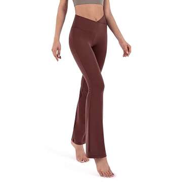 ODODOS Women's Cross Waist Bootcut Yoga Pants with Inner Pocket, Non See Through Bootleg Gym Workout Pants -Inseam 31", Burgundy, Large