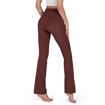 ODODOS Women's Cross Waist Bootcut Yoga Pants with Inner Pocket, Non See Through Bootleg Gym Workout Pants -Inseam 31", Burgundy, Large